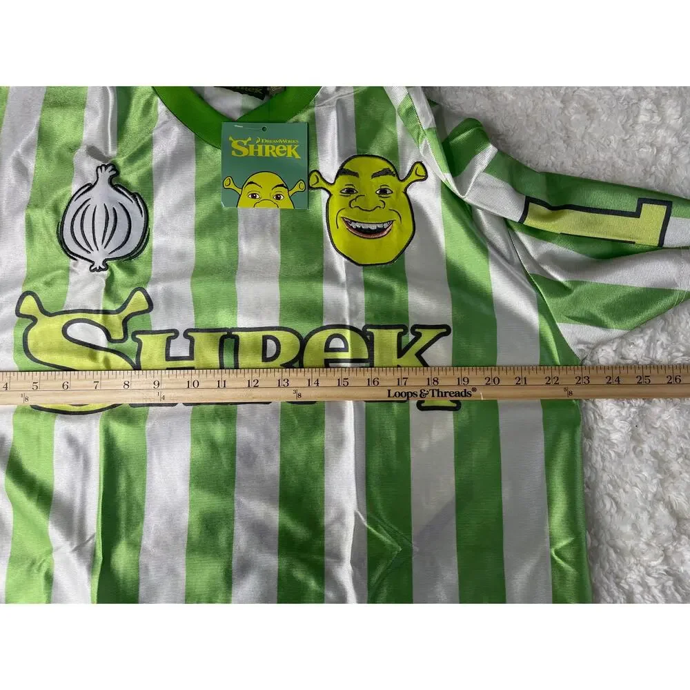 Shrek Soccer Jersey Shirt Mens Large Green White Striped VNeck DreamWorks NEW - Picture 7 of 16